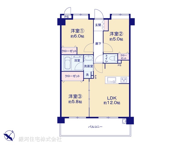G00395796 神奈川県横浜市磯子区久木町 中古マンション 4180万円【間取図】