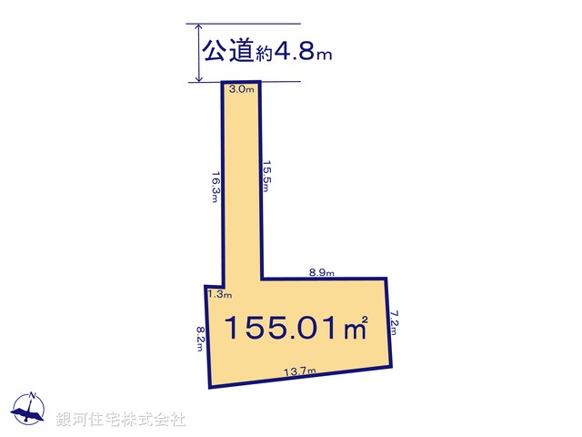 G00397197 埼玉県白岡市篠津 土地 1990万円 土地面積155.01m² (約46.89坪)【区画図】