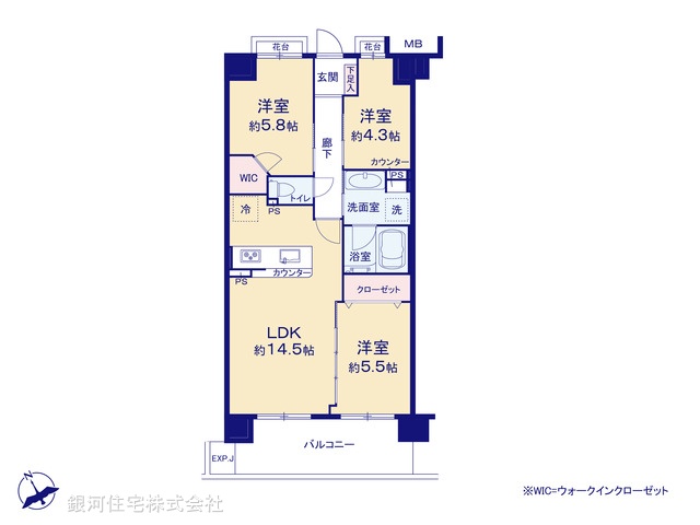 G00398990 千葉県船橋市北本町２丁目 中古マンション 4399万円【間取図】