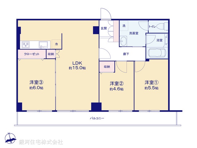 G00399367 神奈川県横浜市南区別所１丁目 中古マンション 3399万円【間取図】